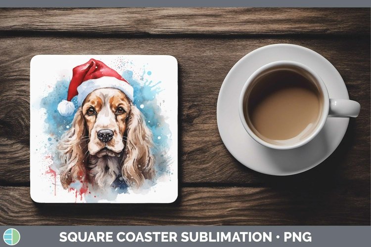 Santa Hat Cocker Spaniel Square Coaster Sublimation Coaster example image 1