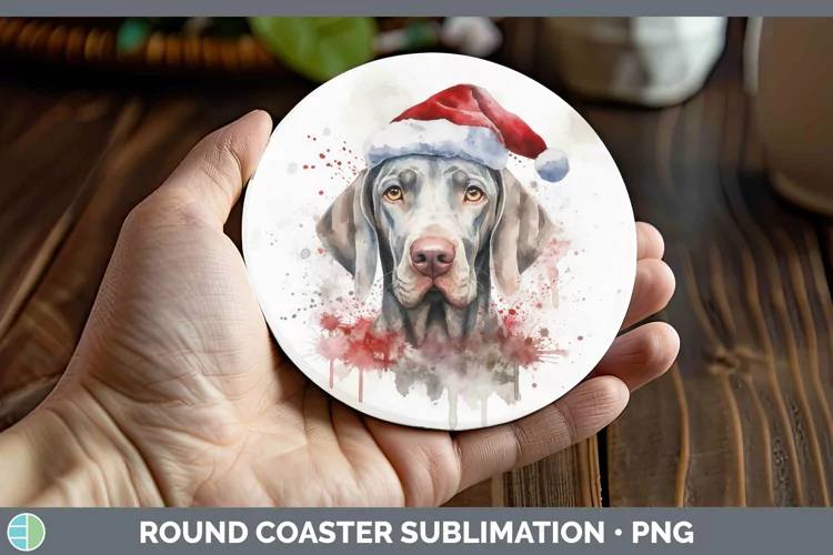 Santa Hat Weimaraner Round Coaster Sublimation Coaster Desig