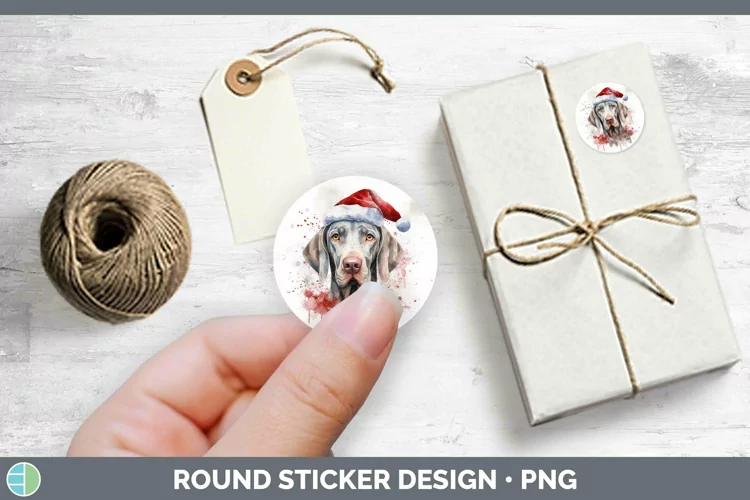 Santa Hat Weimaraner Stickers | Round Labels Designs