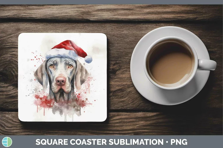 Santa Hat Weimaraner Square Coaster Sublimation Coaster Desi