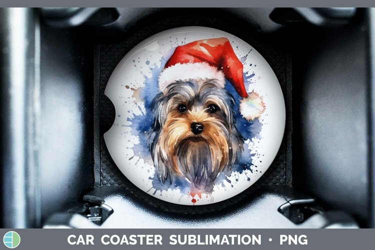 Santa Hat Yorkshire Terrier Car Coaster Sublimation Coaster