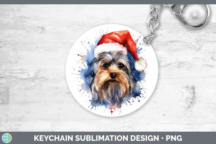 Santa Hat Yorkshire Terrier Keychain Sublimation Keyring Des example image 1