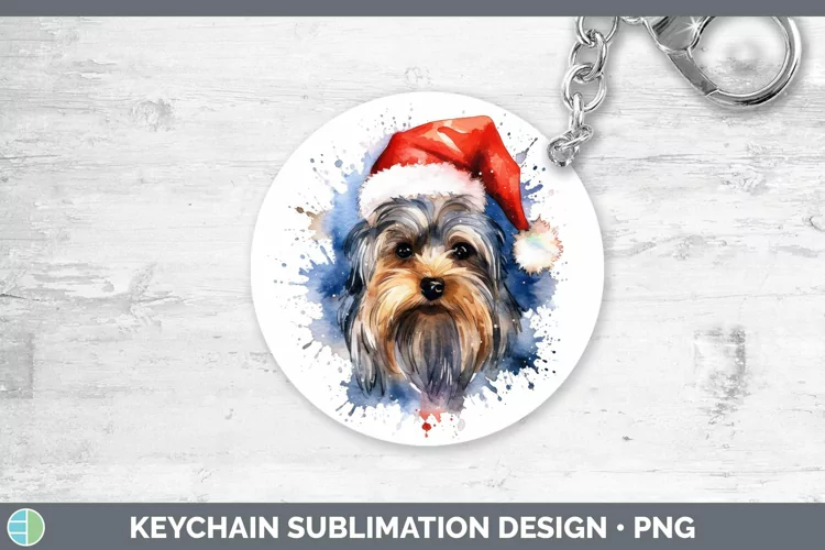 Santa Hat Yorkshire Terrier Keychain Sublimation Keyring Des