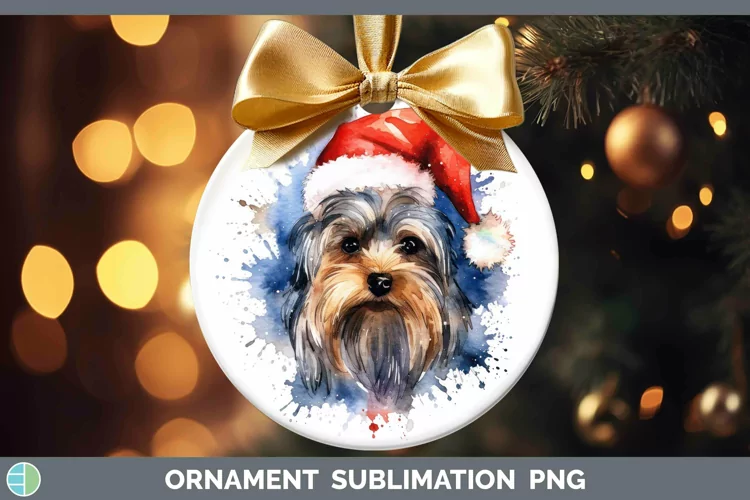 Santa Hat Yorkshire Terrier Ornament Sublimation Bauble Desi