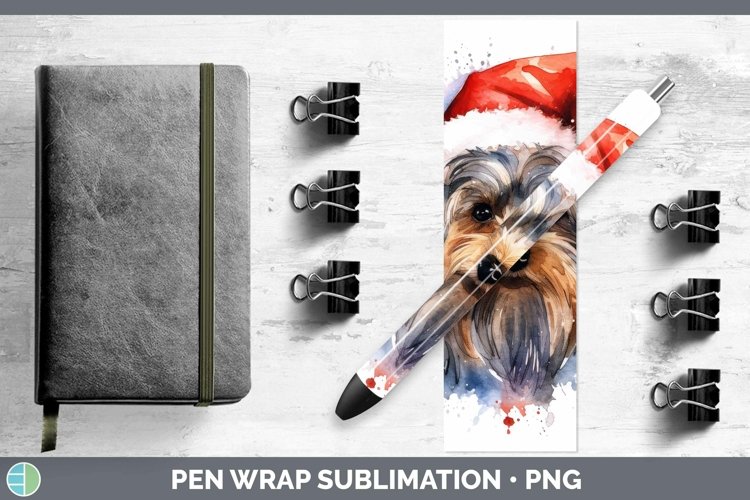 Santa Hat Yorkshire Terrier Pen Wrap Sublimation Epoxy Pen D