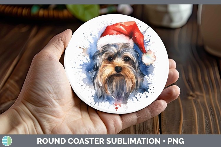 Santa Hat Yorkshire Terrier Round Coaster Sublimation Coaste example image 1