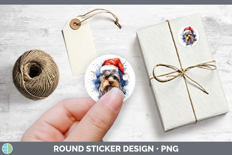 Santa Hat Yorkshire Terrier Stickers | Round Labels Designs