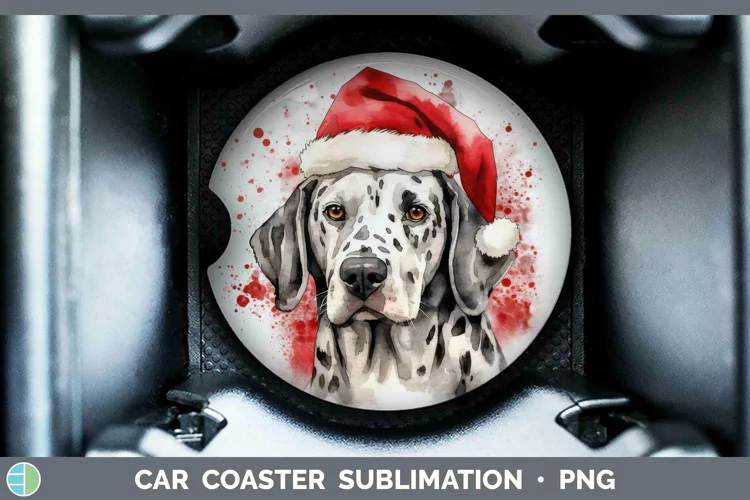Dog Santa Hat Dalmatian Car Coaster Sublimation Coaster Desi