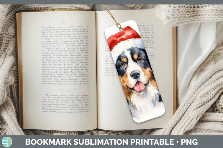 Santa Hat Bermese Mountain Dog Bookmark Sublimation Printabl