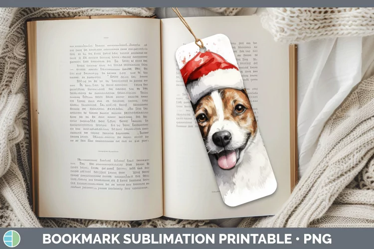 Santa Hat Jack Russell Terrier Bookmark Sublimation Printabl