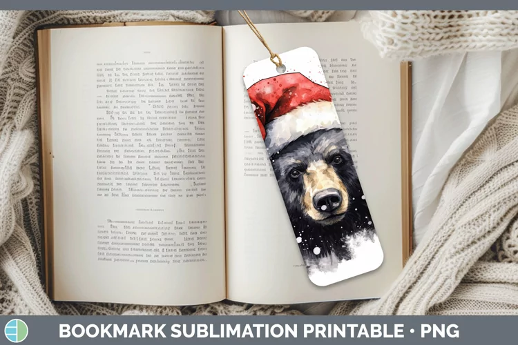 Santa Hat Black Bear Bookmark Sublimation Printable Designs