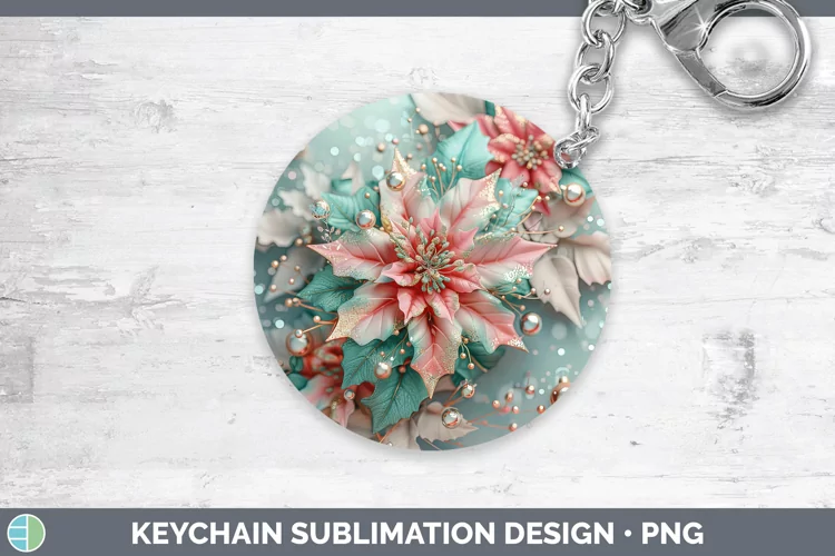 Pearl Christmas Poinsettia Keychain Sublimation Keyring Desi
