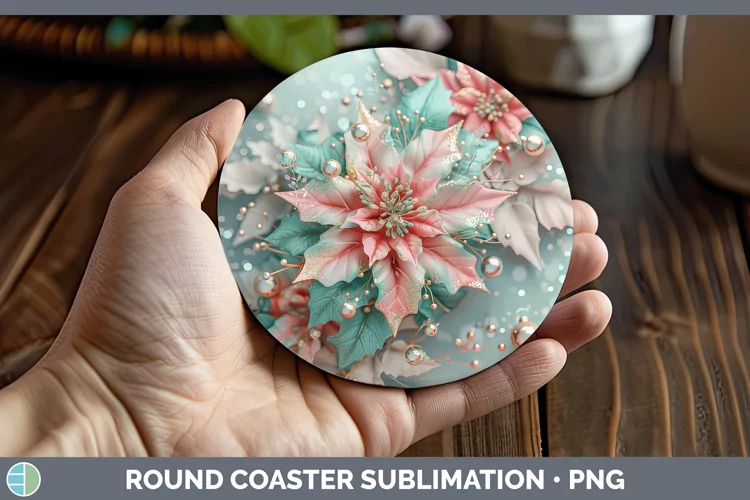 Pearl Christmas Poinsettia Round Coaster Sublimation Coaster