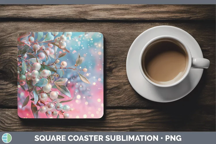 Pearl Christmas Mistletoe Square Coaster Sublimation Coaster