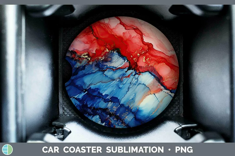 Patriotic Alcohol Ink Car Coaster | Sublimation Coaster Desi