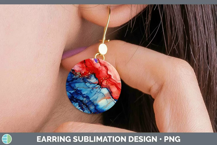Patriotic Alcohol Ink Round Earrings | Sublimation Earrings