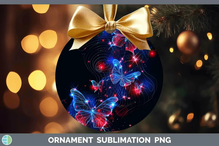 Patriotic Glow Butterflies Ornament | Sublimation Bauble Des
