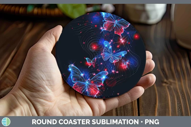Patriotic Glow Butterflies Round Coaster | Sublimation Coast