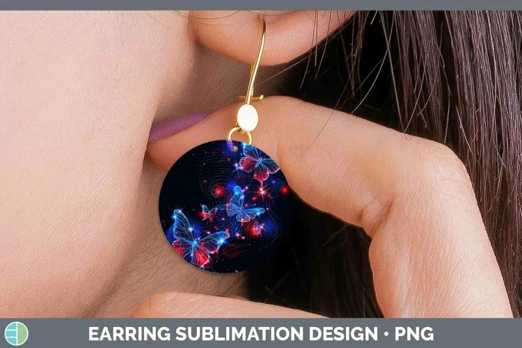 Patriotic Glow Butterflies Round Earrings | Sublimation Earr