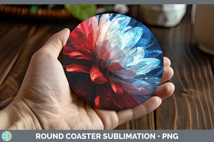 Patriotic Glow Flowers Round Coaster | Sublimation Coaster D