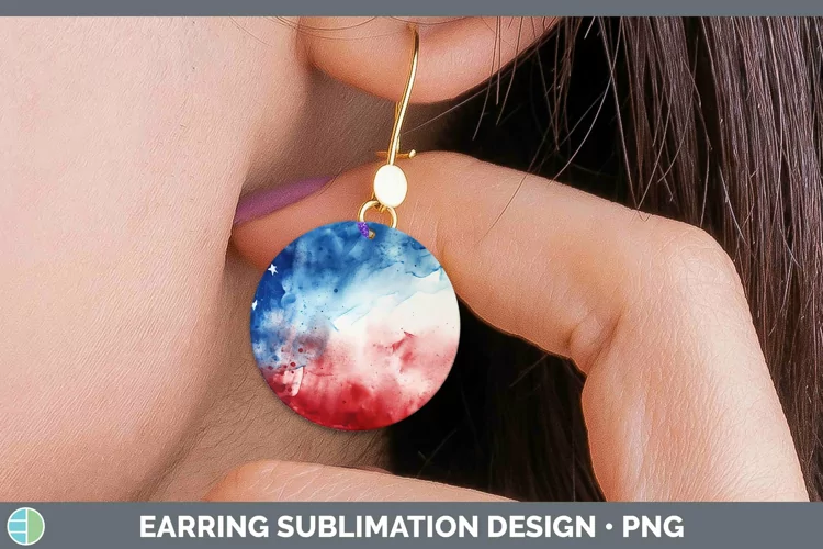 Patriotic Watercolor Round Earrings | Sublimation Earrings D