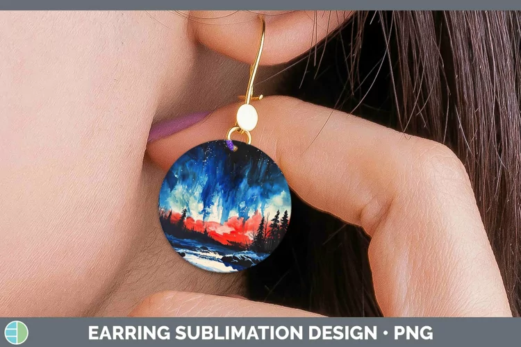Patriotic Northern Lights Round Earrings | Sublimation Earri