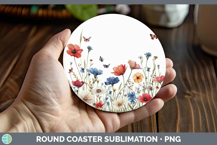 Patriotic Wild Flowers Round Coaster | Sublimation Coaster D
