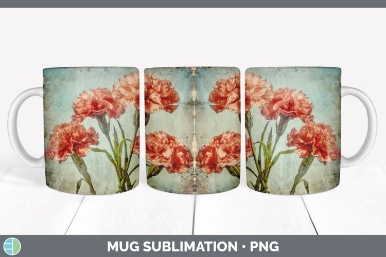 Vintage Carnation Flowers Mug Wrap | Sublimation Coffee Cup example image 1