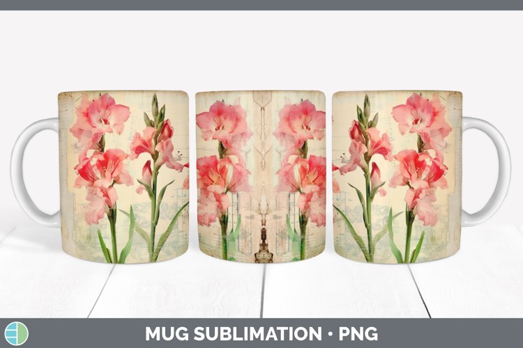 Vintage Gladiolus Flowers Mug Wrap | Sublimation Coffee Cup example image 1