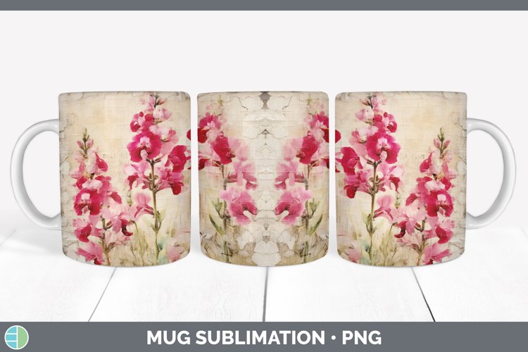 Vintage Snapdragon Flowers Mug Wrap | Sublimation Coffee Cup