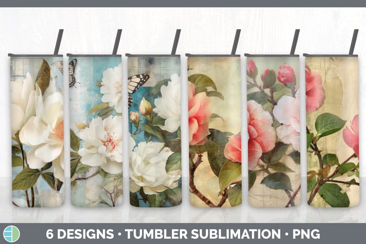 Vintage Camellia Flowers Tumbler | Sublimation 20 oz Skinny