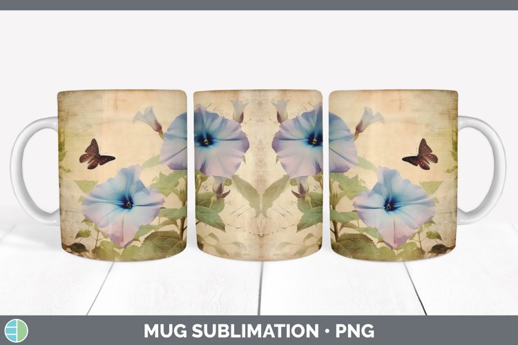 Vintage Morning Glory Flowers Mug Wrap | Sublimation Coffee example image 1