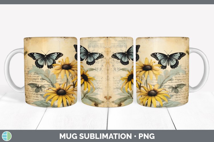 Vintage Black-eyed Susan Flowers Mug Wrap | Sublimation Coff