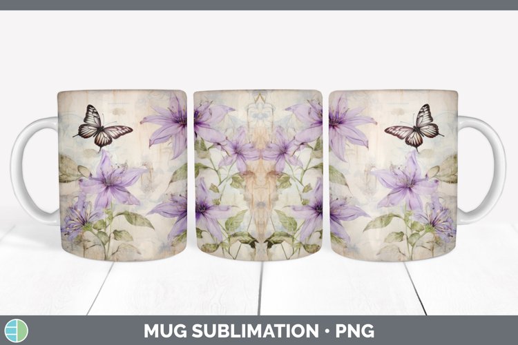 Vintage Clematis Flowers Mug Wrap | Sublimation Coffee Cup D example image 1