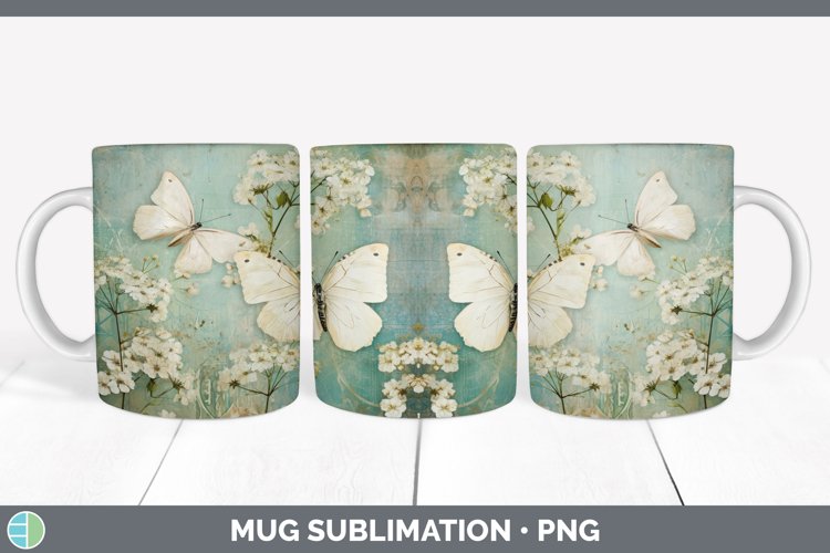 Vintage Babys Breath Flowers Mug Wrap | Sublimation Coffee C example image 1