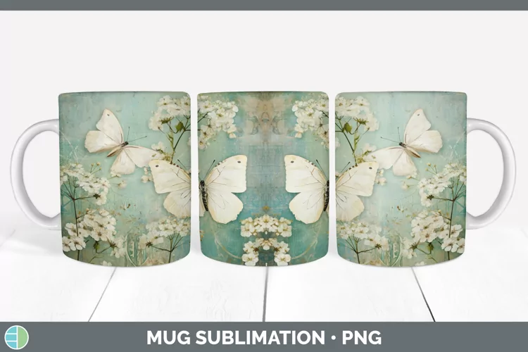 Vintage Babys Breath Flowers Mug Wrap | Sublimation Coffee C