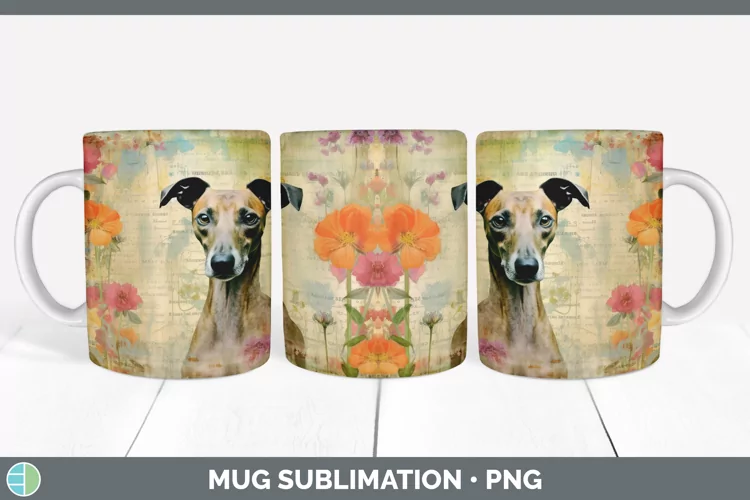 Vintage Greyhound Dog Mug Wrap | Sublimation Coffee Cup Desi