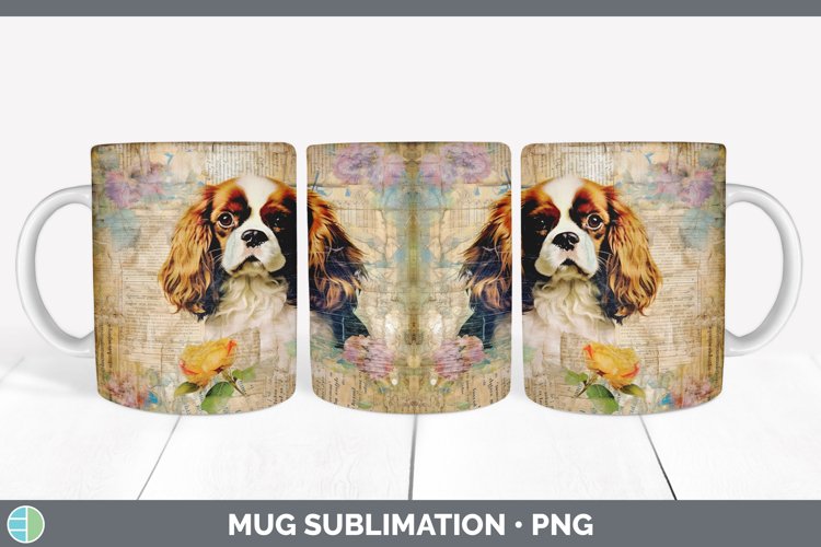 Vintage Cavalier King Charles Spaniel Dog Mug Wrap | Sublima example image 1