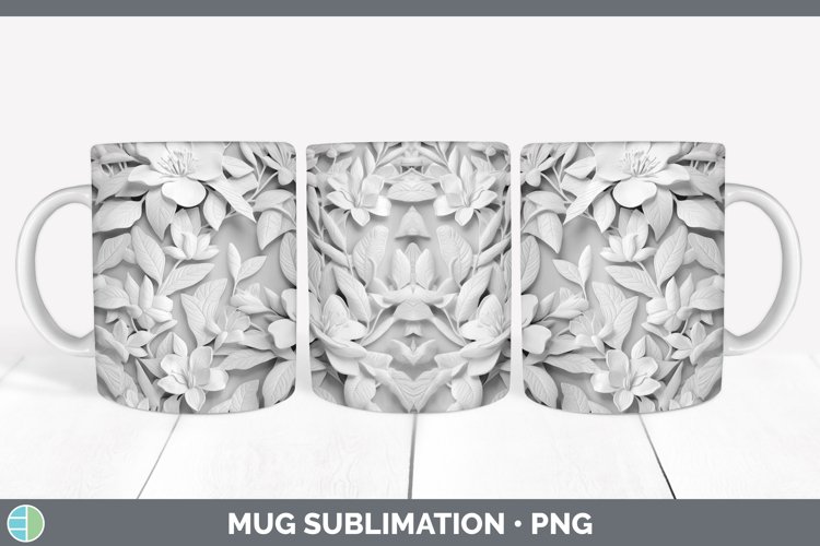 White 3D Sculpture Azalea Mug Wrap Sublimation Coffee Cup De example image 1