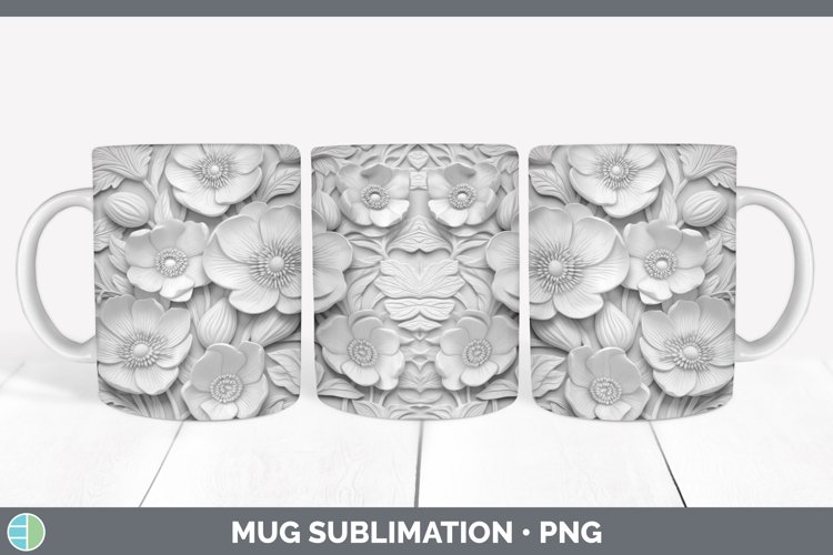 White 3D Sculpture Buttercup Mug Wrap Sublimation Coffee Cup