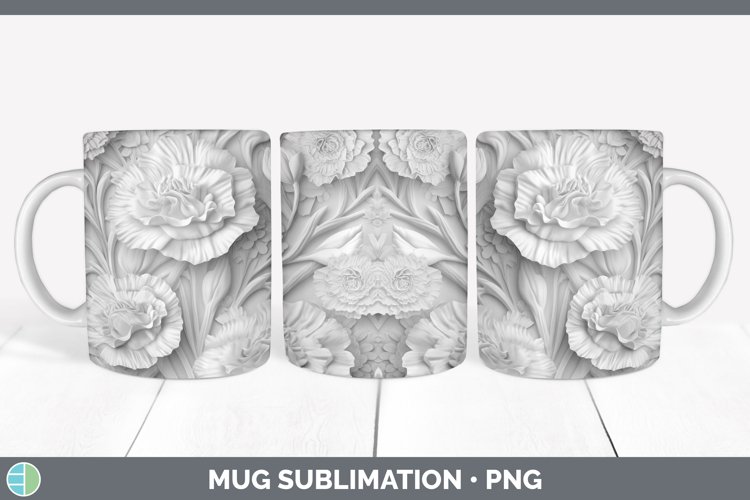 White 3D Sculpture Carnation Mug Wrap Sublimation Coffee Cup example image 1