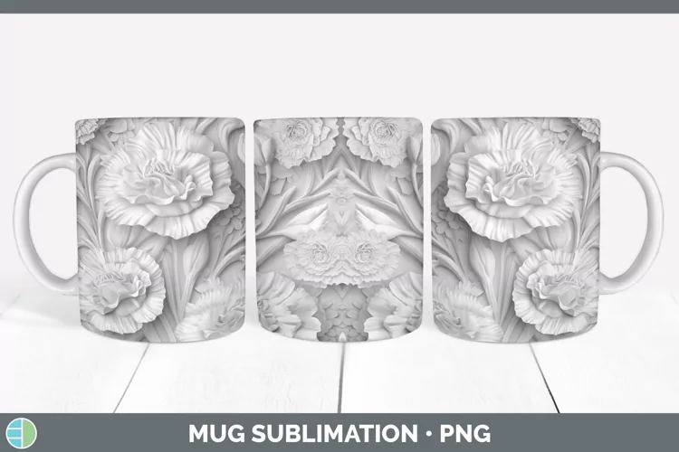 White 3D Sculpture Carnation Mug Wrap Sublimation Coffee Cup