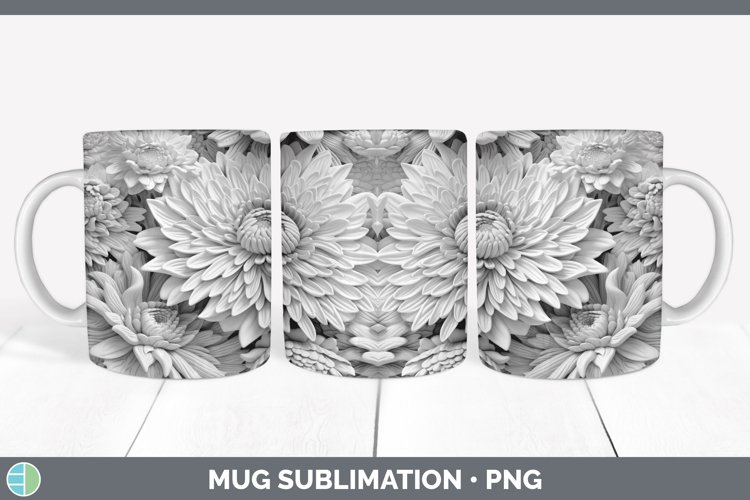 White 3D Sculpture Chrysanthemum Mug Wrap Sublimation Coffee example image 1