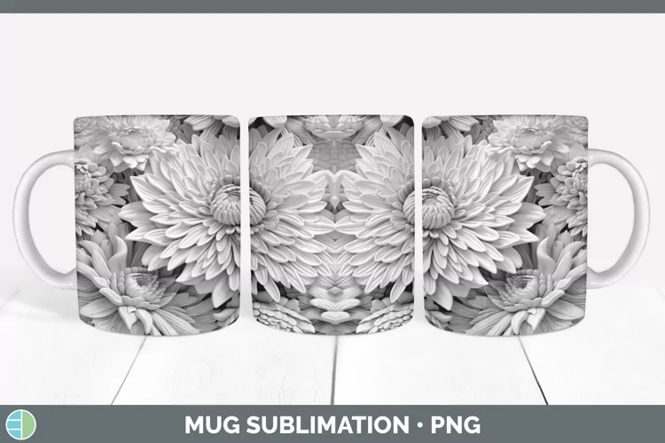 White 3D Sculpture Chrysanthemum Mug Wrap Sublimation Coffee