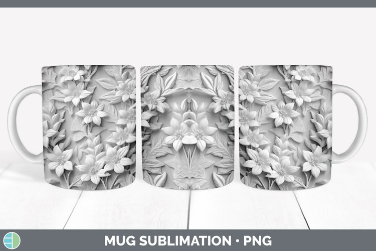 White 3D Sculpture Delphinium Mug Wrap Sublimation Coffee Cu example image 1