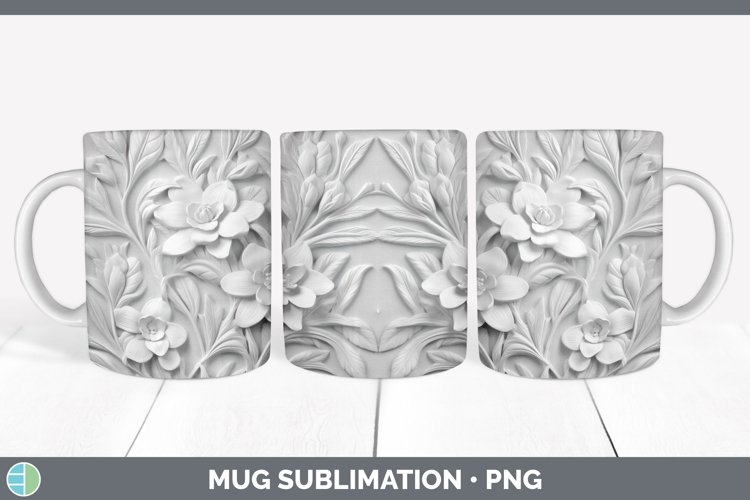 White 3D Sculpture Freesia Mug Wrap Sublimation Coffee Cup D example image 1