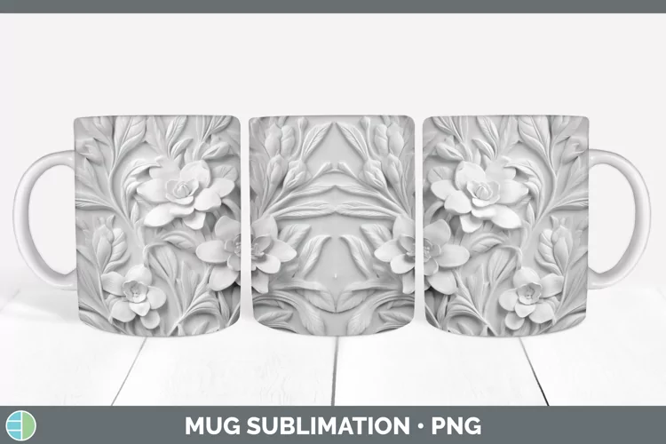 White 3D Sculpture Freesia Mug Wrap Sublimation Coffee Cup D