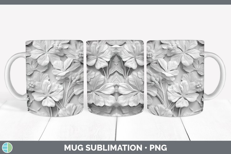 White 3D Sculpture Geranium Mug Wrap Sublimation Coffee Cup