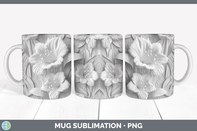 White 3D Sculpture Gladiolus Mug Wrap Sublimation Coffee Cup example image 1