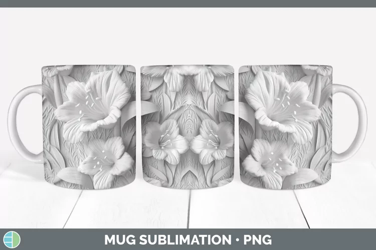 White 3D Sculpture Gladiolus Mug Wrap Sublimation Coffee Cup